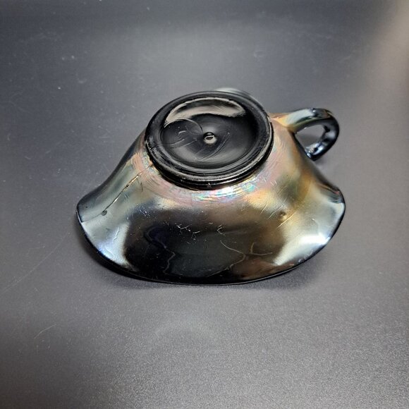 Dugan Carnival Glass Leaf Rays Tri-Corner Nappy Dish Iridescent Finish - Picture 9 of 14